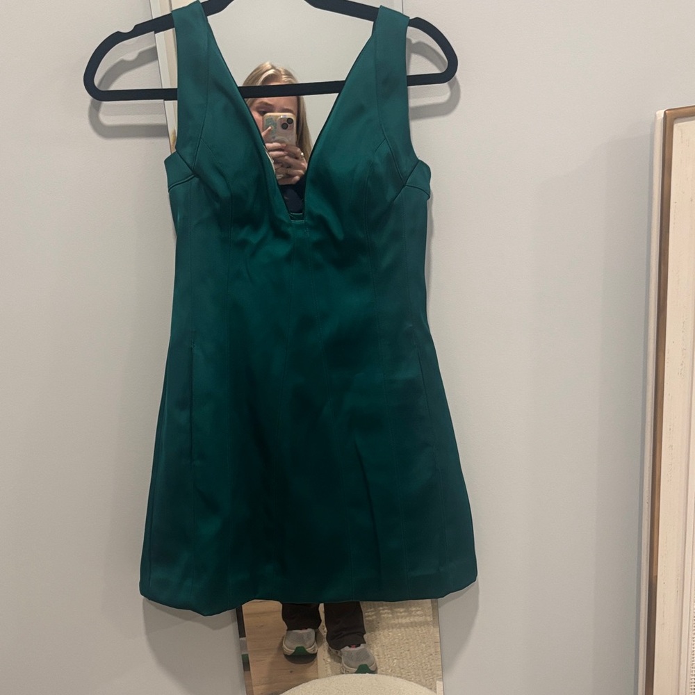 Green anthropology fit and flare dress